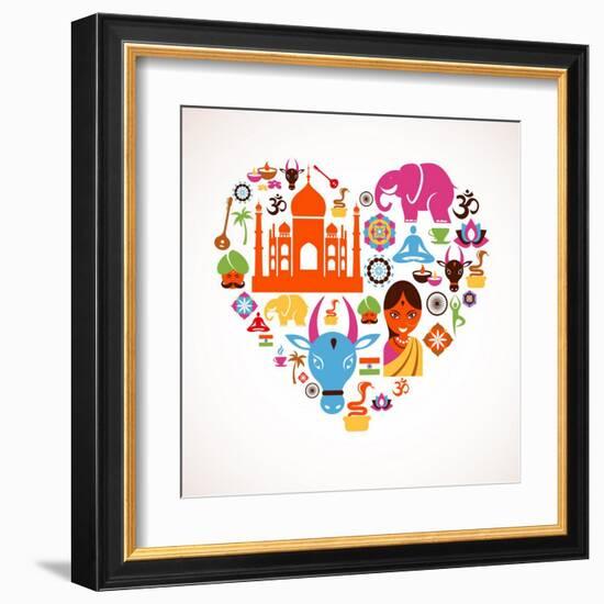 Heart With India Icons-Marish-Framed Art Print