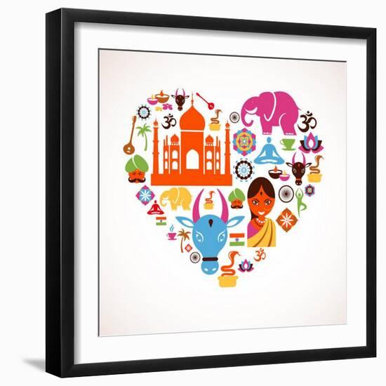 Heart With India Icons-Marish-Framed Art Print