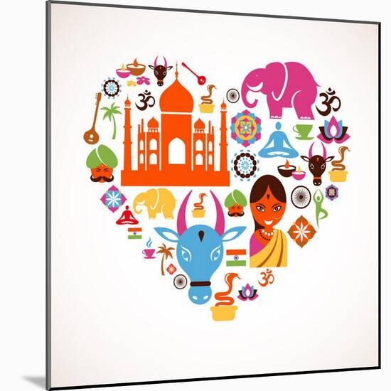 Heart With India Icons-Marish-Mounted Art Print