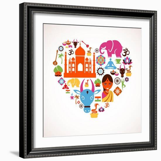 Heart With India Icons-Marish-Framed Art Print