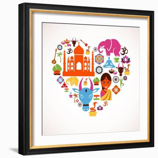 Heart With India Icons-Marish-Framed Art Print