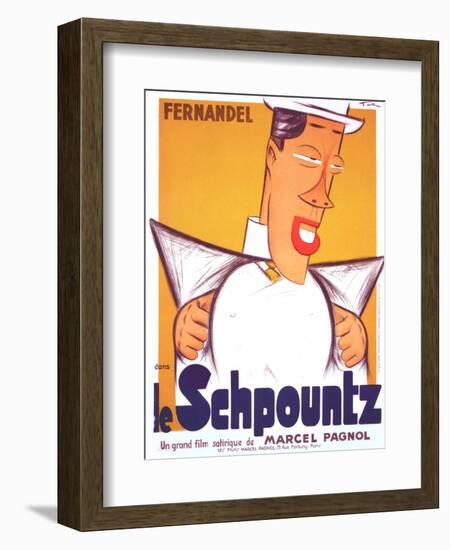 HEARTBEAT, (aka LE SCHPOUNTZ), French poster, Fernandel, 1938-null-Framed Premium Giclee Print