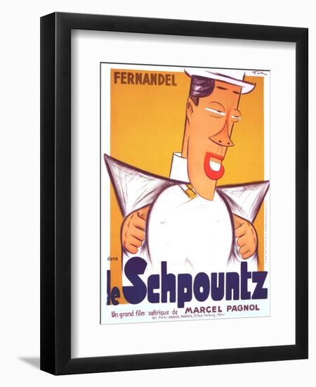 HEARTBEAT, (aka LE SCHPOUNTZ), French poster, Fernandel, 1938-null-Framed Premium Giclee Print