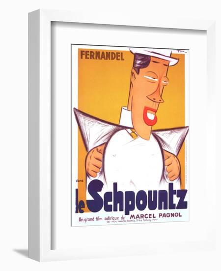 HEARTBEAT, (aka LE SCHPOUNTZ), French poster, Fernandel, 1938-null-Framed Premium Giclee Print