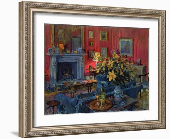 Hearth and Yellow Flowers (Oil on Canvas)-Susan Ryder-Framed Giclee Print