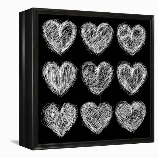 Hearts Chalkboard, Love Background and Texture-homobibens-Framed Stretched Canvas