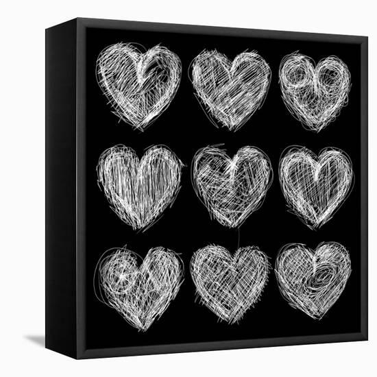 Hearts Chalkboard, Love Background and Texture-homobibens-Framed Stretched Canvas