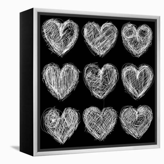 Hearts Chalkboard, Love Background and Texture-homobibens-Framed Stretched Canvas