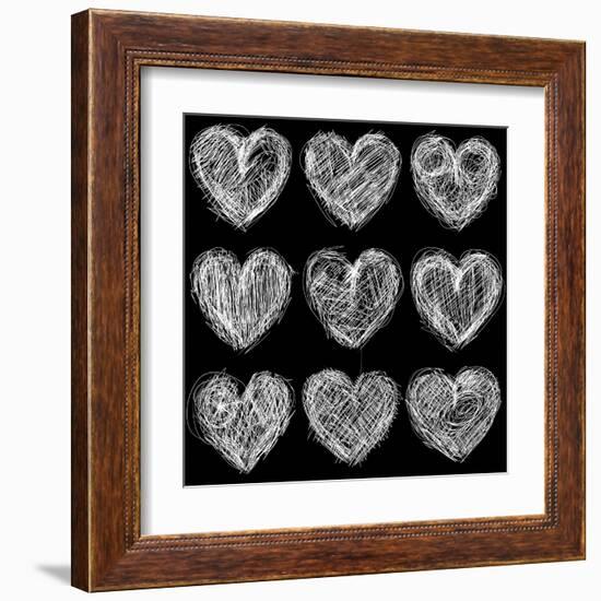 Hearts Chalkboard, Love Background and Texture-homobibens-Framed Art Print