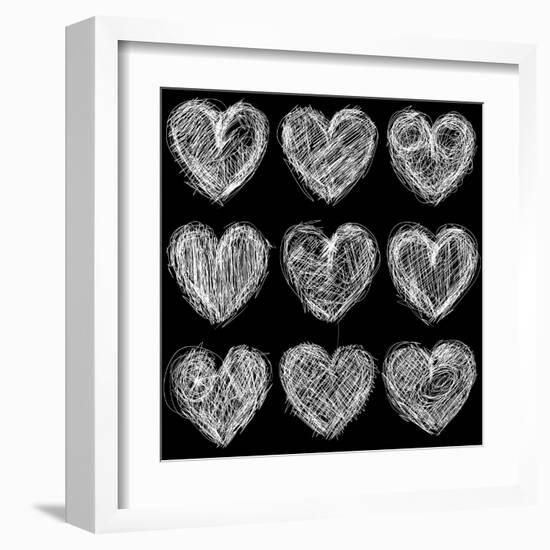 Hearts Chalkboard, Love Background and Texture-homobibens-Framed Art Print