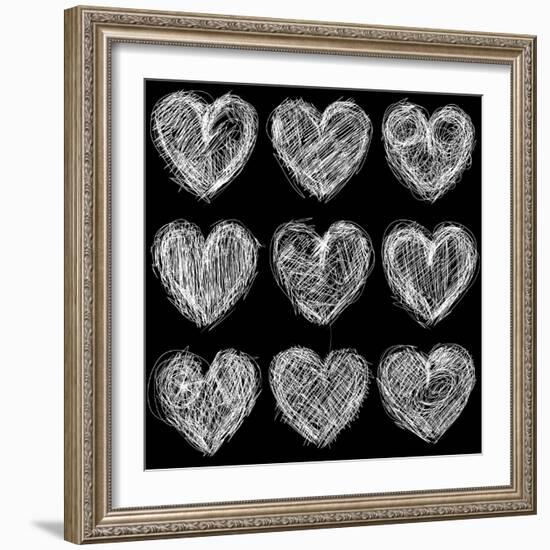 Hearts Chalkboard, Love Background and Texture-homobibens-Framed Art Print