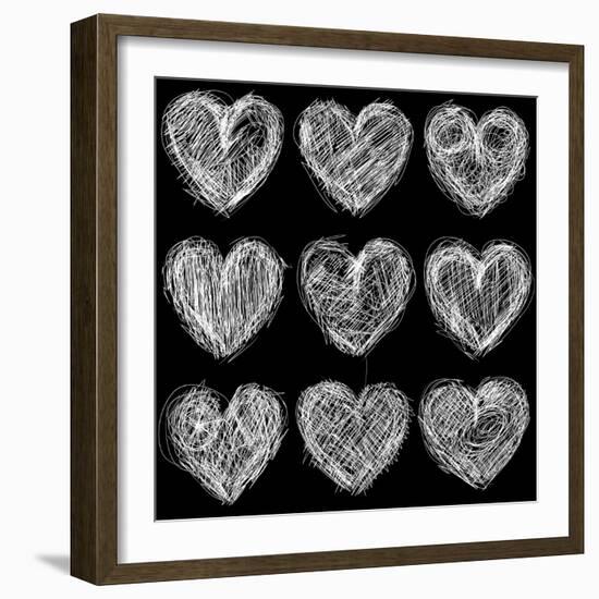 Hearts Chalkboard, Love Background and Texture-homobibens-Framed Art Print