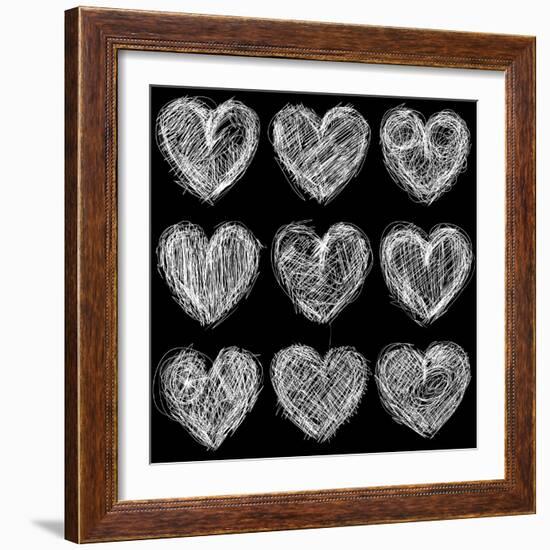 Hearts Chalkboard, Love Background and Texture-homobibens-Framed Art Print