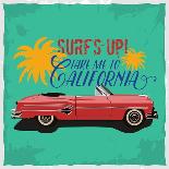 Hand Drawn Retro Car with a Text 'Take Me to California', T-Shirt Design-Heather_insane-Mounted Art Print