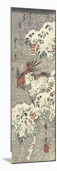 Heavenly Bamboo and Sparrows in Snow, 1830-1858-Utagawa Hiroshige-Mounted Giclee Print