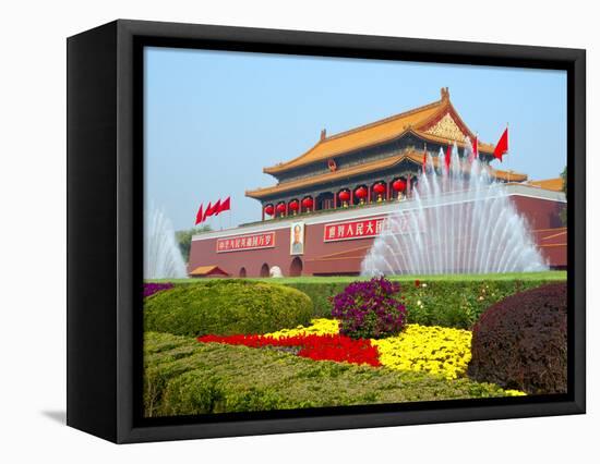 Heavenly Gate Entrance to Forbidden City Decorated with Fountains and Flowers During National Day F-Kimberly Walker-Framed Premier Image Canvas