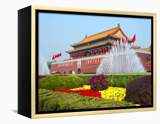 Heavenly Gate Entrance to Forbidden City Decorated with Fountains and Flowers During National Day F-Kimberly Walker-Framed Premier Image Canvas