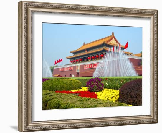 Heavenly Gate Entrance to Forbidden City Decorated with Fountains and Flowers During National Day F-Kimberly Walker-Framed Photographic Print