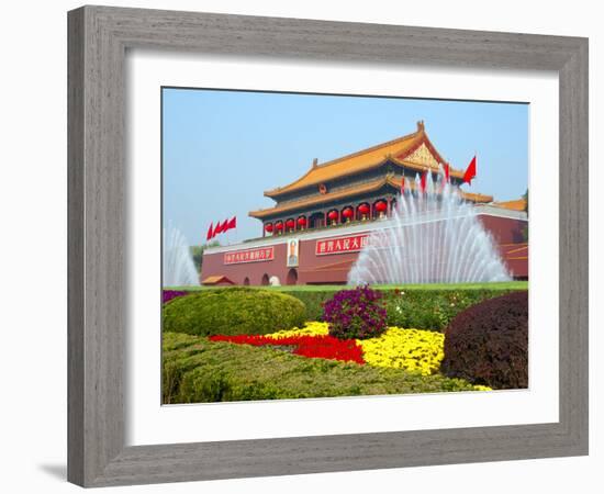 Heavenly Gate Entrance to Forbidden City Decorated with Fountains and Flowers During National Day F-Kimberly Walker-Framed Photographic Print