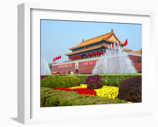 Heavenly Gate Entrance to Forbidden City Decorated with Fountains and Flowers During National Day F-Kimberly Walker-Framed Photographic Print