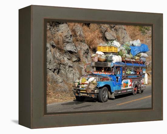 Heavily Loaded Jeepney, a Typical Local Bus, on Kennon Road, Rosario-Baguio, Luzon, Philippines-null-Framed Premier Image Canvas