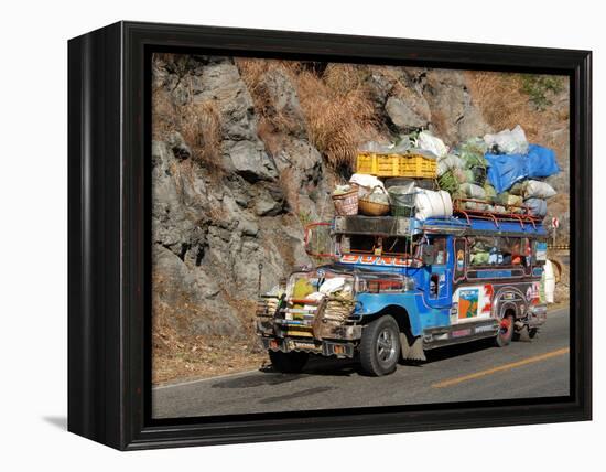 Heavily Loaded Jeepney, a Typical Local Bus, on Kennon Road, Rosario-Baguio, Luzon, Philippines-null-Framed Premier Image Canvas