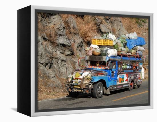 Heavily Loaded Jeepney, a Typical Local Bus, on Kennon Road, Rosario-Baguio, Luzon, Philippines-null-Framed Premier Image Canvas