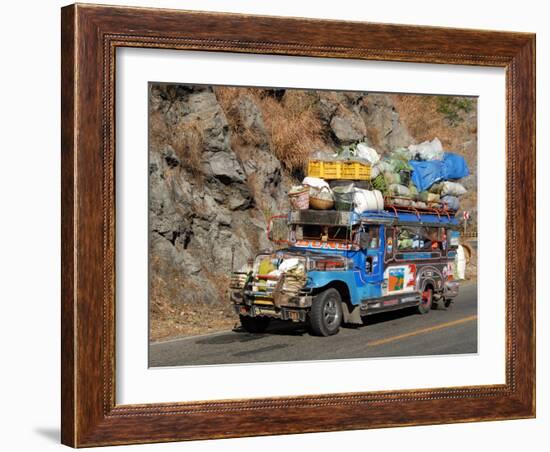 Heavily Loaded Jeepney, a Typical Local Bus, on Kennon Road, Rosario-Baguio, Luzon, Philippines-null-Framed Photographic Print