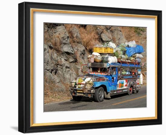Heavily Loaded Jeepney, a Typical Local Bus, on Kennon Road, Rosario-Baguio, Luzon, Philippines-null-Framed Photographic Print