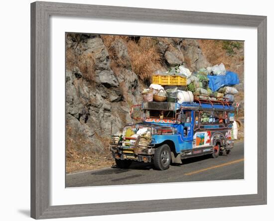 Heavily Loaded Jeepney, a Typical Local Bus, on Kennon Road, Rosario-Baguio, Luzon, Philippines-null-Framed Photographic Print