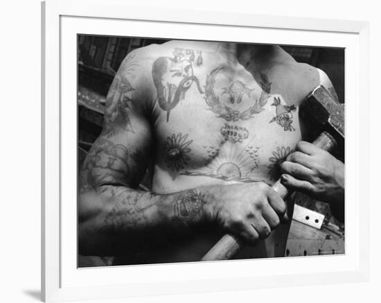 Heavily Tattooed Chest and Arms of Workman at the Bethlehem Ship Building Co-Margaret Bourke-White-Framed Premium Photographic Print