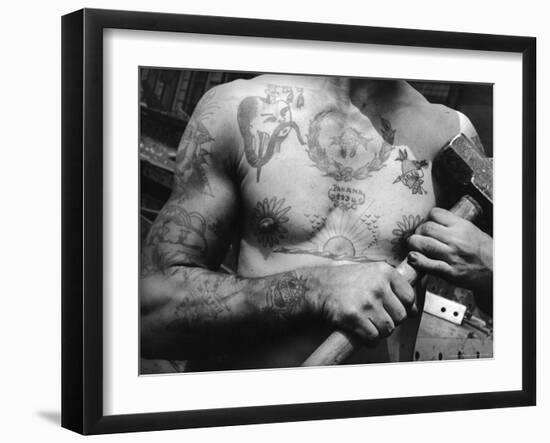 Heavily Tattooed Chest and Arms of Workman at the Bethlehem Ship Building Co-Margaret Bourke-White-Framed Photographic Print