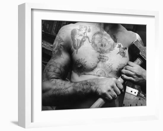 Heavily Tattooed Chest and Arms of Workman at the Bethlehem Ship Building Co-Margaret Bourke-White-Framed Photographic Print