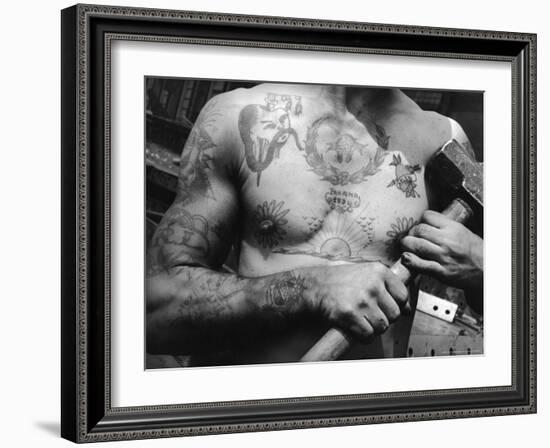 Heavily Tattooed Chest and Arms of Workman at the Bethlehem Ship Building Co-Margaret Bourke-White-Framed Photographic Print