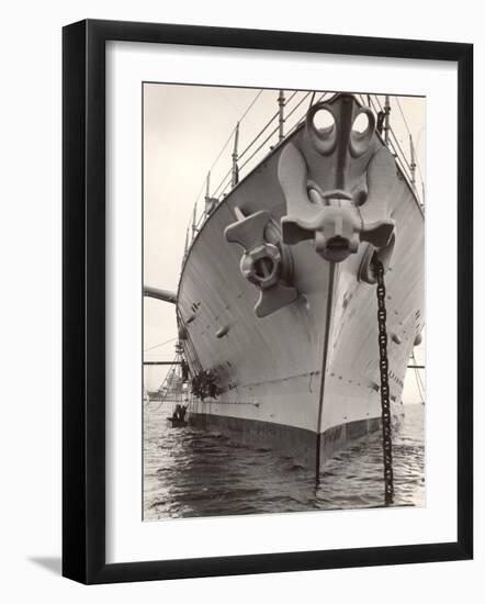 Heavy Anchors Hanging From the Battleship U.S.S. Maryland as it Rests Anchored in the Harbor-Margaret Bourke-White-Framed Photographic Print