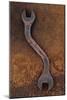 Heavy Double-headed Spanner with Bend in Handle Lying On Rusty Metal Sheet-Den Reader-Mounted Photographic Print