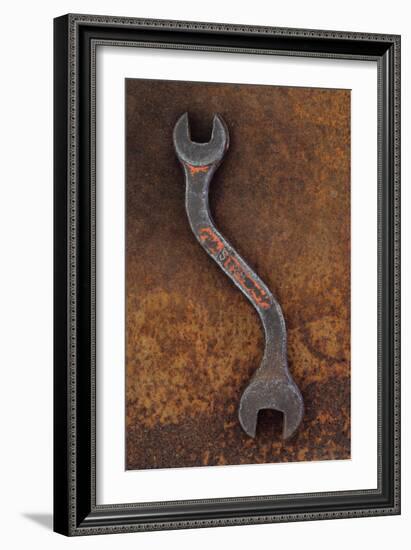 Heavy Double-headed Spanner with Bend in Handle Lying On Rusty Metal Sheet-Den Reader-Framed Photographic Print