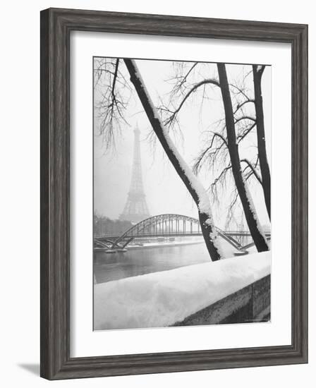 Heavy Snow Around the Eiffel Tower-Dmitri Kessel-Framed Photographic Print