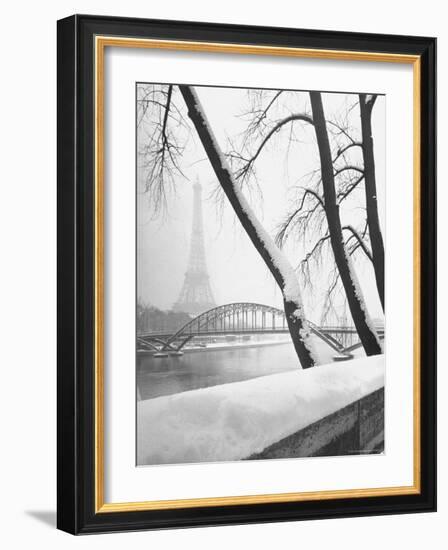 Heavy Snow Around the Eiffel Tower-Dmitri Kessel-Framed Photographic Print