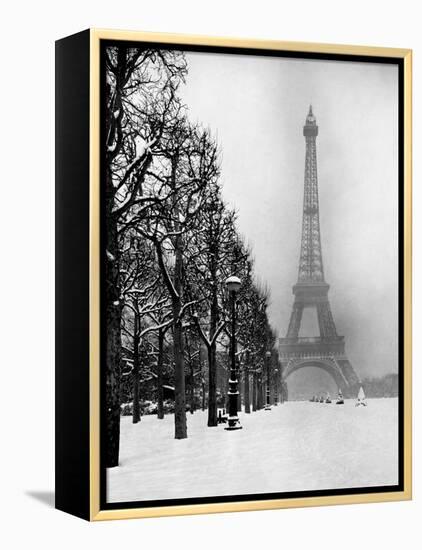 Heavy Snow Blankets the Ground Near the Eiffel Tower-Dmitri Kessel-Framed Premier Image Canvas