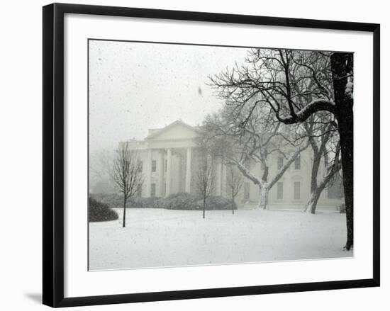 Heavy Snow Falls at the White House--Framed Photographic Print