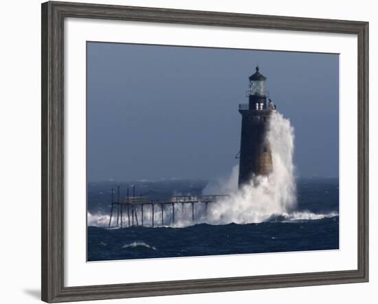 Heavy Surf Slams into the 72-Foot-Tall Ram Island Ledge Light-null-Framed Photographic Print