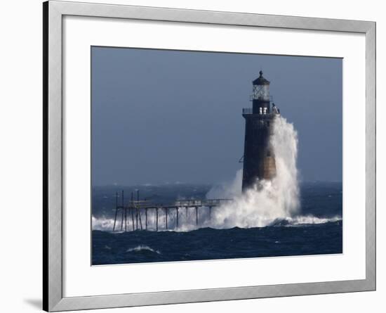 Heavy Surf Slams into the 72-Foot-Tall Ram Island Ledge Light-null-Framed Photographic Print