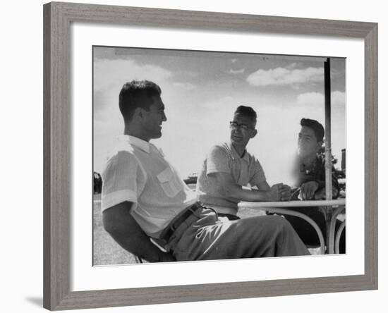 Heavyweight Boxing Contender Rocky Marciano Chatting with His Dad Senior Marchegiano-Al Fenn-Framed Premium Photographic Print