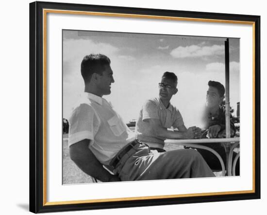 Heavyweight Boxing Contender Rocky Marciano Chatting with His Dad Senior Marchegiano-Al Fenn-Framed Premium Photographic Print
