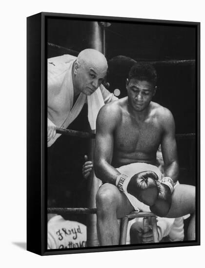 Heavyweight Champ Floyd Patterson Advised by Cus D'Amato During Fight, Yankee Stadium-George Silk-Framed Premier Image Canvas
