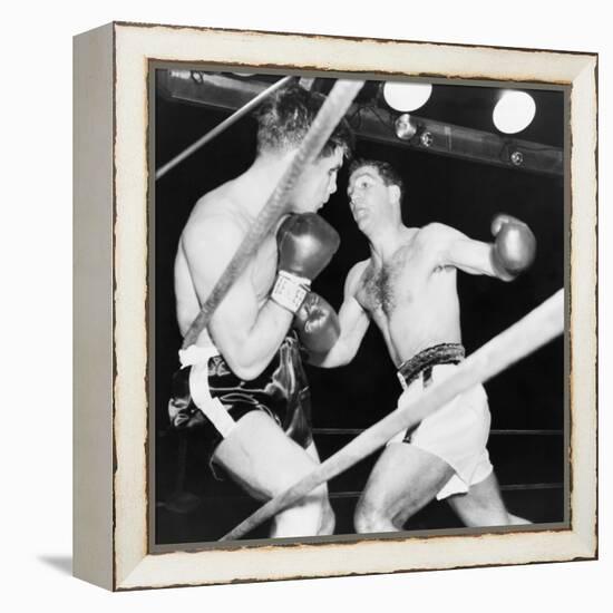 Heavyweight Champion Rocky Marciano (Right) Backs Roland Lastarza Against the Ropes-null-Framed Stretched Canvas