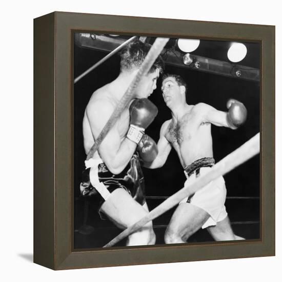 Heavyweight Champion Rocky Marciano (Right) Backs Roland Lastarza Against the Ropes-null-Framed Stretched Canvas