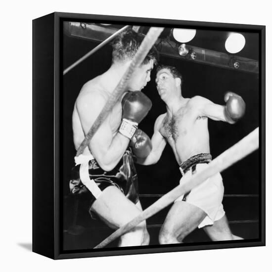 Heavyweight Champion Rocky Marciano (Right) Backs Roland Lastarza Against the Ropes-null-Framed Stretched Canvas