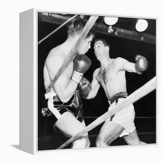 Heavyweight Champion Rocky Marciano (Right) Backs Roland Lastarza Against the Ropes-null-Framed Stretched Canvas